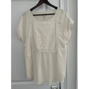 Chico's Women's Beige Lace Front Top Size 2 (Large) boho